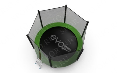 Батут EVO JUMP с внешней сеткой и лестницей, диаметр 8ft (зеленый)